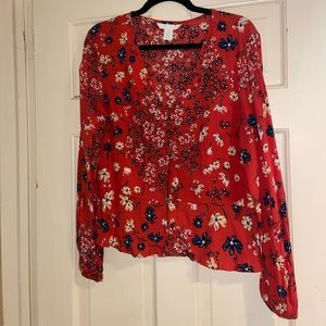 Red long sleeve floral top!